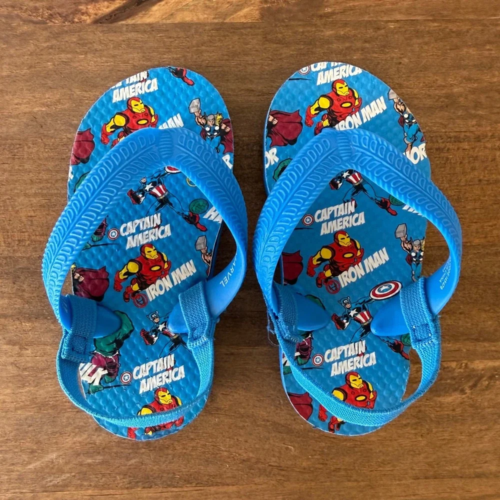 Marvel Avengers Blue Flip Flops Toddler Backstrap Sandals Size 4/5 Iron Man